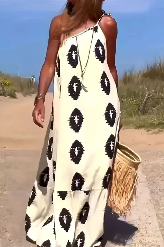 Printed Single Shoulder Maxi Dress sold by Leota