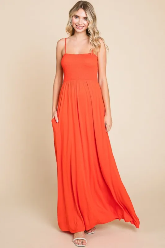 Culture Code Full Size Smocked Cami Maxi Dress with Pockets sold by Leota