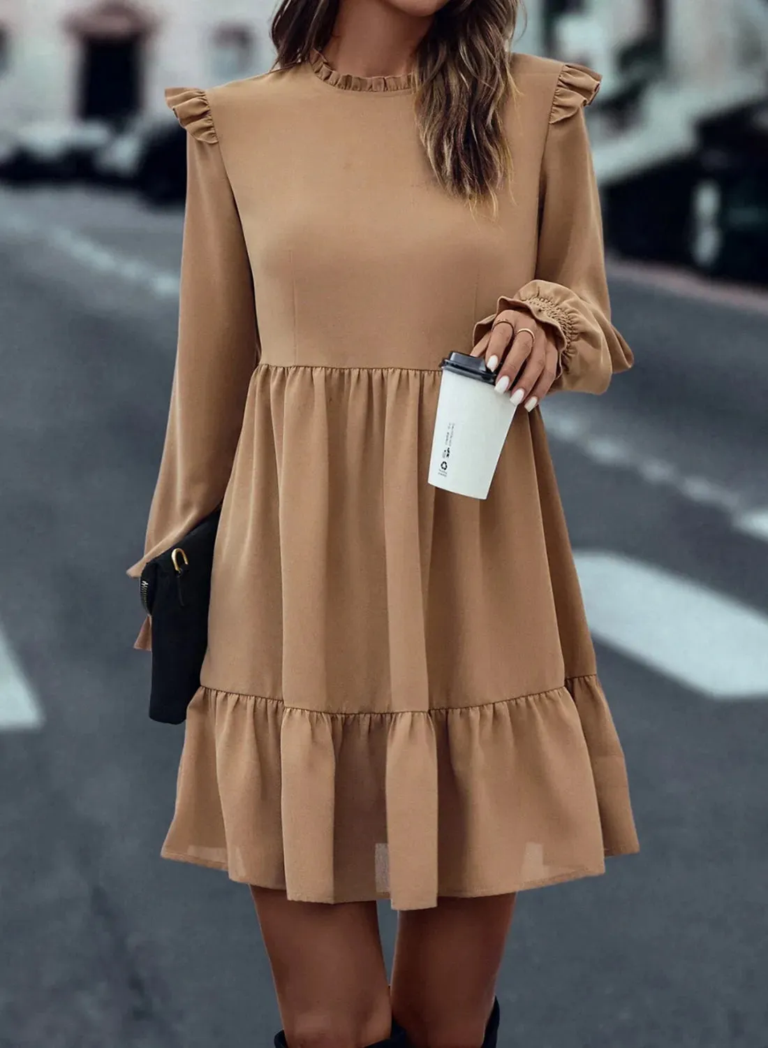 Frill Round Neck Flounce Sleeve Mini Dress sold by Leota product image thumbnail 3