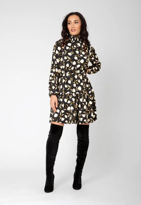 Leota Women's Long Sleeve Olive Boho Tiered Jersey Dress Black sold by Leota