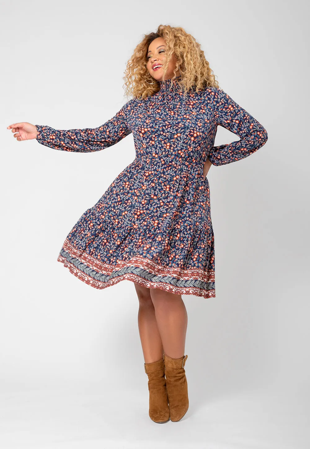 Leota Women's Long Sleeve Olive Boho Tiered Jersey Dress (Curve) Blue sold by Leota product image thumbnail 2