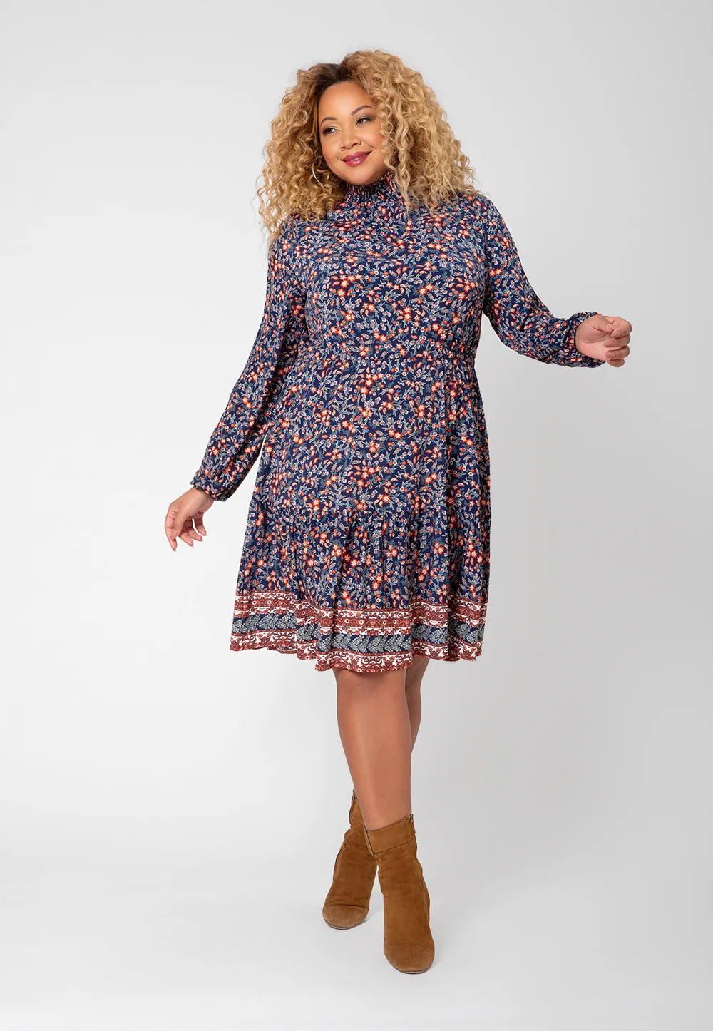 Leota Women's Long Sleeve Olive Boho Tiered Jersey Dress (Curve) Blue sold by Leota product image thumbnail 5