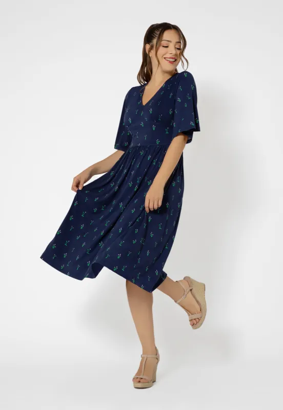 Leota Women's Short Sleeve Zoe Midi Jersey Dress Blue Size Small sold by Leota