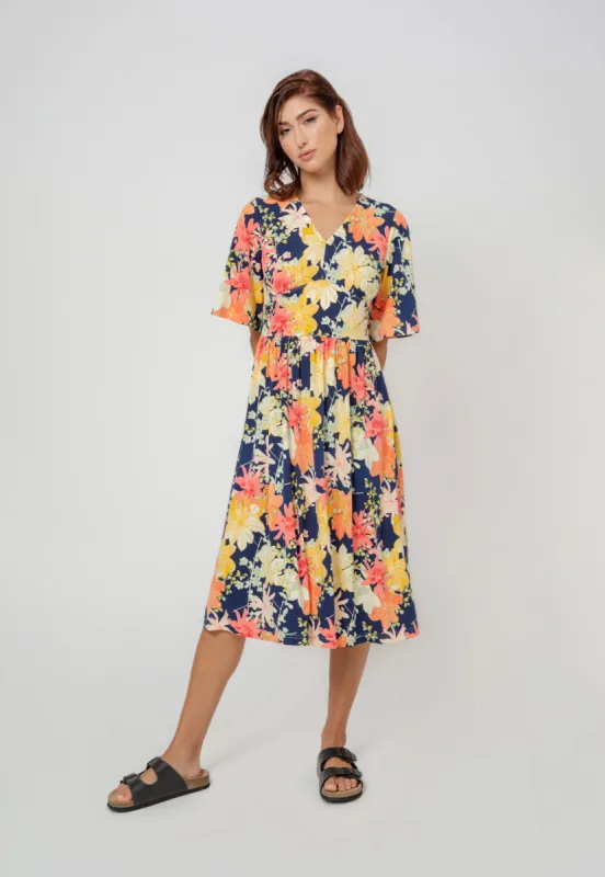 Leota Women's Short Sleeve Zoe Dress in Ginkgo Multi sold by Leota