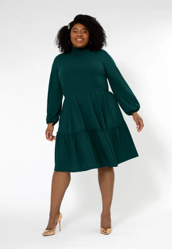 Leota Women's Long Sleeve Olive Boho Jersey Tiered Dress (Curve) Green sold by Leota