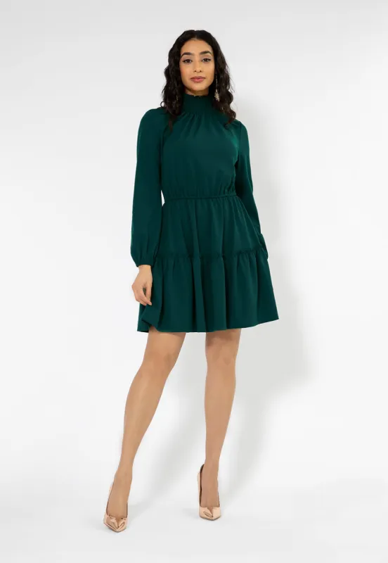 Leota Women's Long Sleeve Olive Boho Jersey Tiered Dress Green sold by Leota