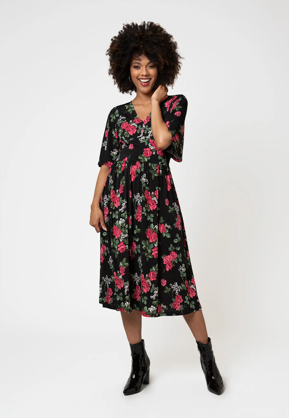 Leota Women's Short Sleeve Zoe Dress in Ruby Rose Black sold by Leota product image thumbnail 2