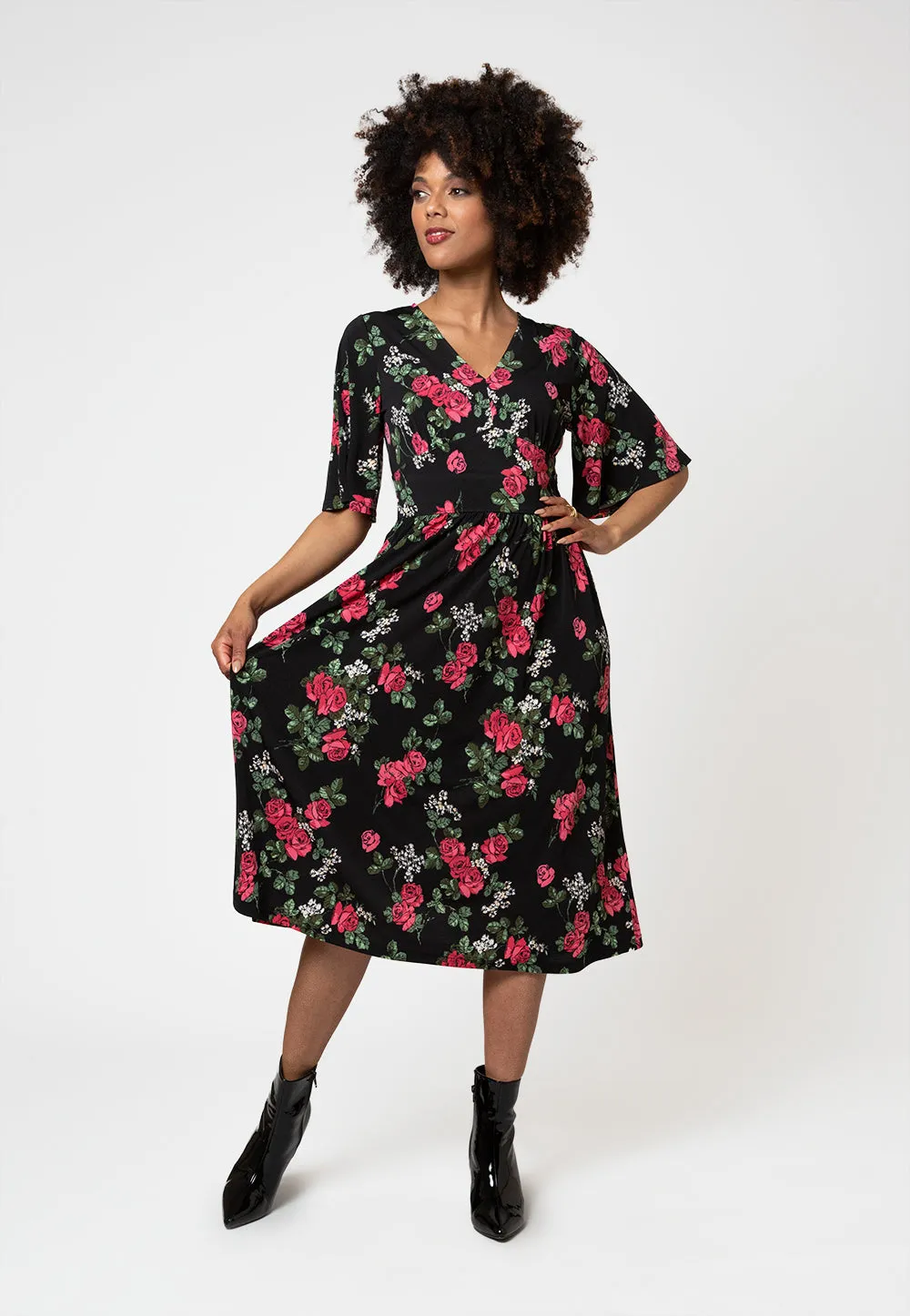 Leota Women's Short Sleeve Zoe Dress in Ruby Rose Black sold by Leota product image thumbnail 5