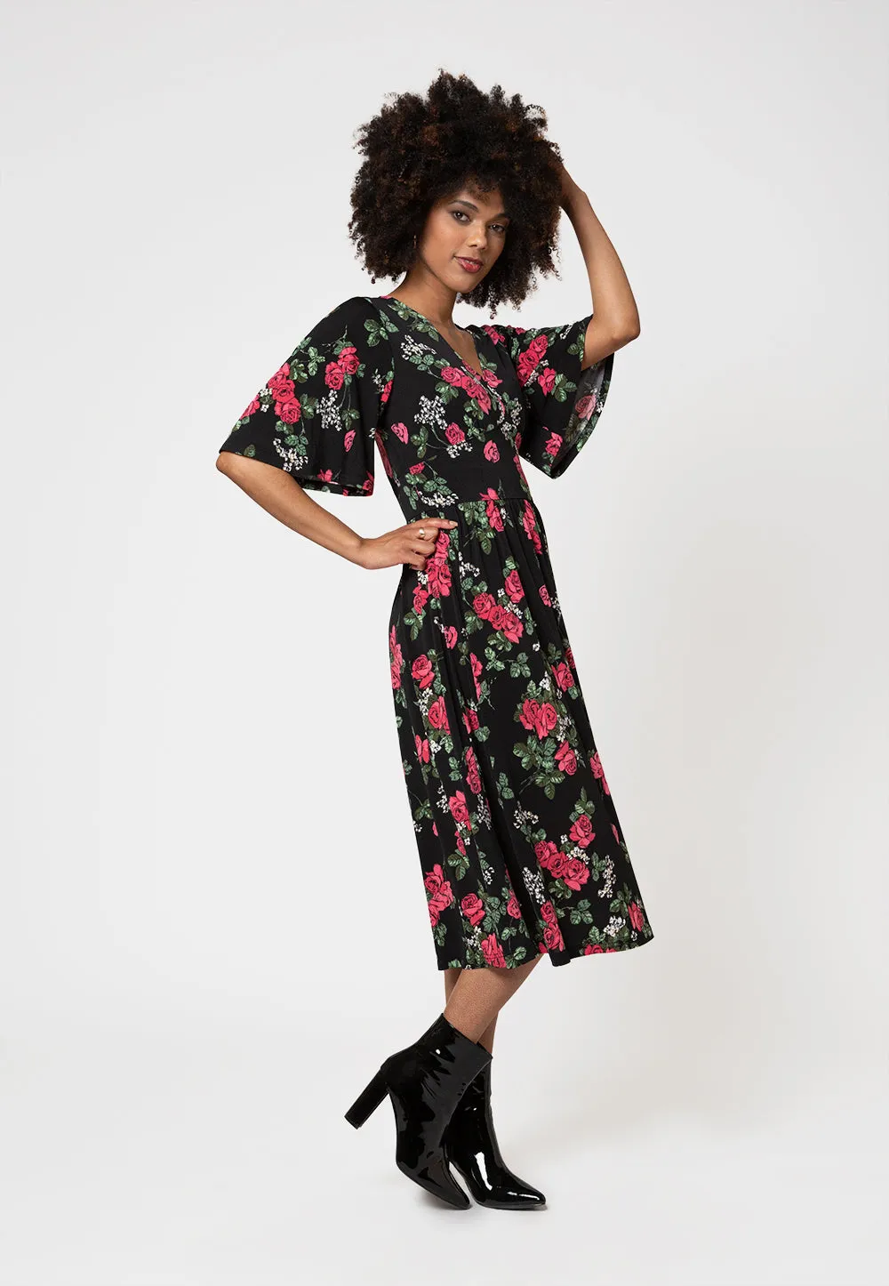 Leota Women's Short Sleeve Zoe Dress in Ruby Rose Black sold by Leota product image thumbnail 3