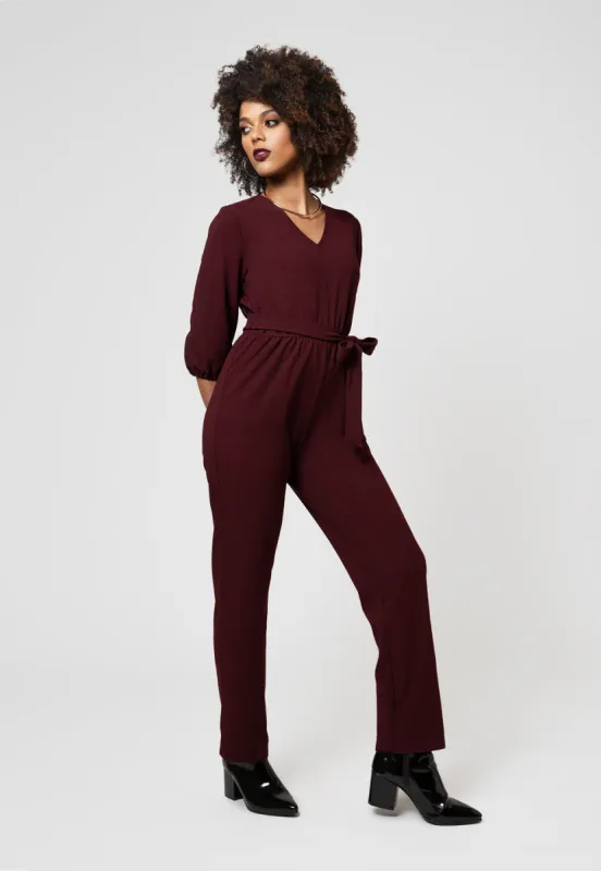 Leota Women's 3/4 Sleeve Sandra Jumpsuit in Maroon Red sold by Leota