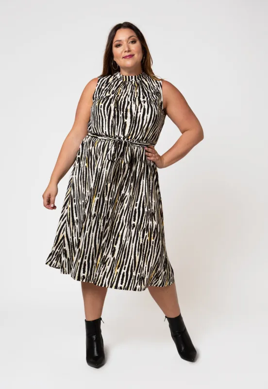 Leota Women's Sleeveless Mindy Dress in Inky Zebra (Curve) White sold by Leota