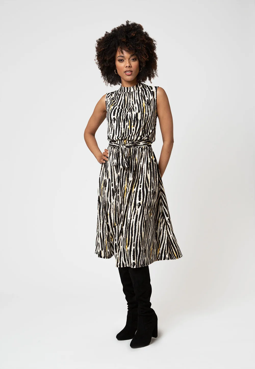 Leota Women's Sleeveless Mindy Dress in Inky Zebra White sold by Leota product image thumbnail 3