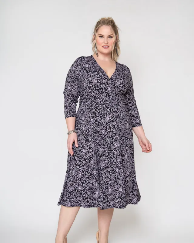 Leota Women's Amiya 3/4 Sleeve Midi Dress Black Size 2X sold by Leota