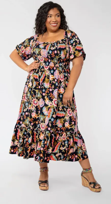 Leota Women's Kelly Lips Print MIDI Dress Black Size 1X sold by Leota