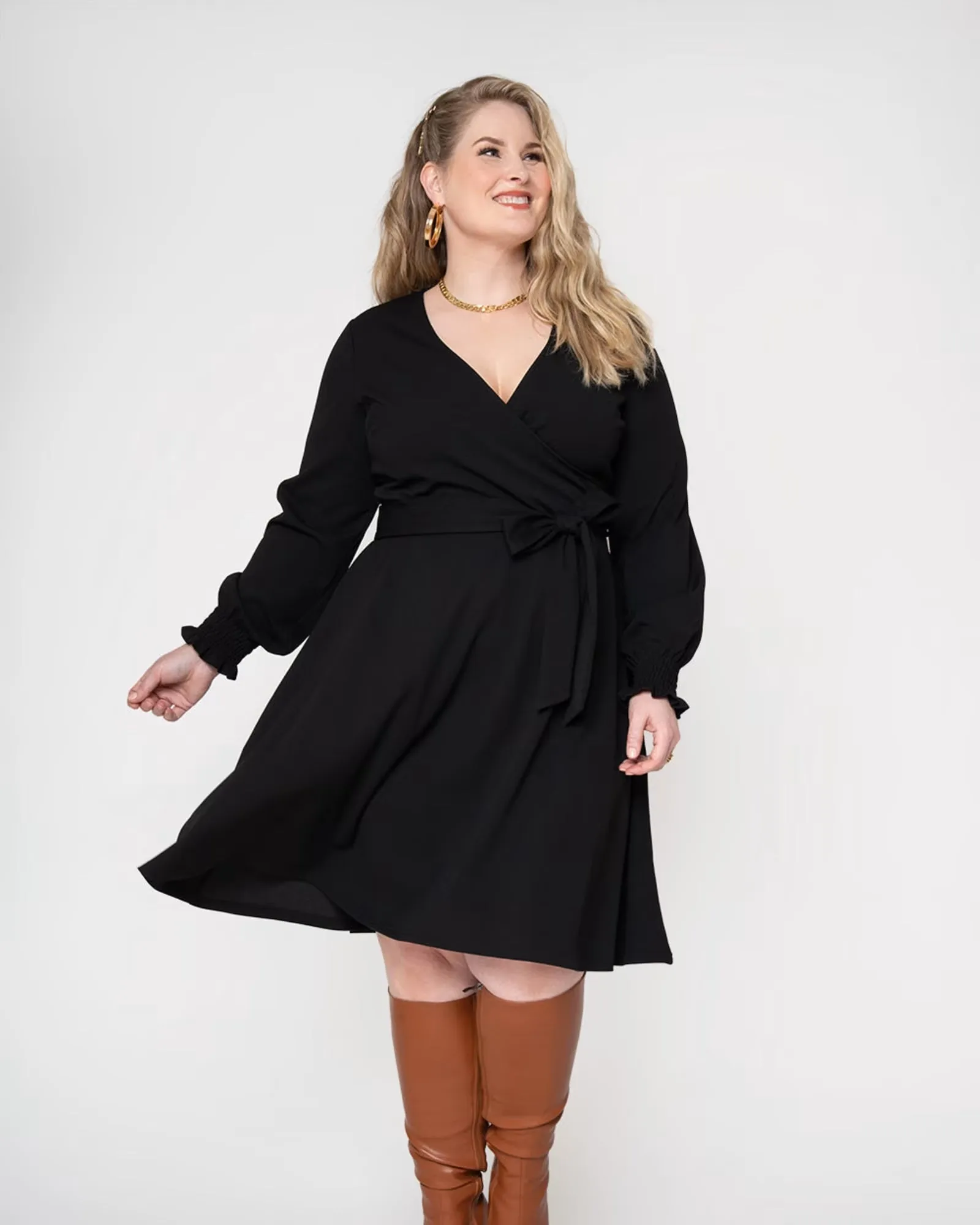 Leota Women's Perfect Wrap Blouson Sleeve Dress Black sold by Leota