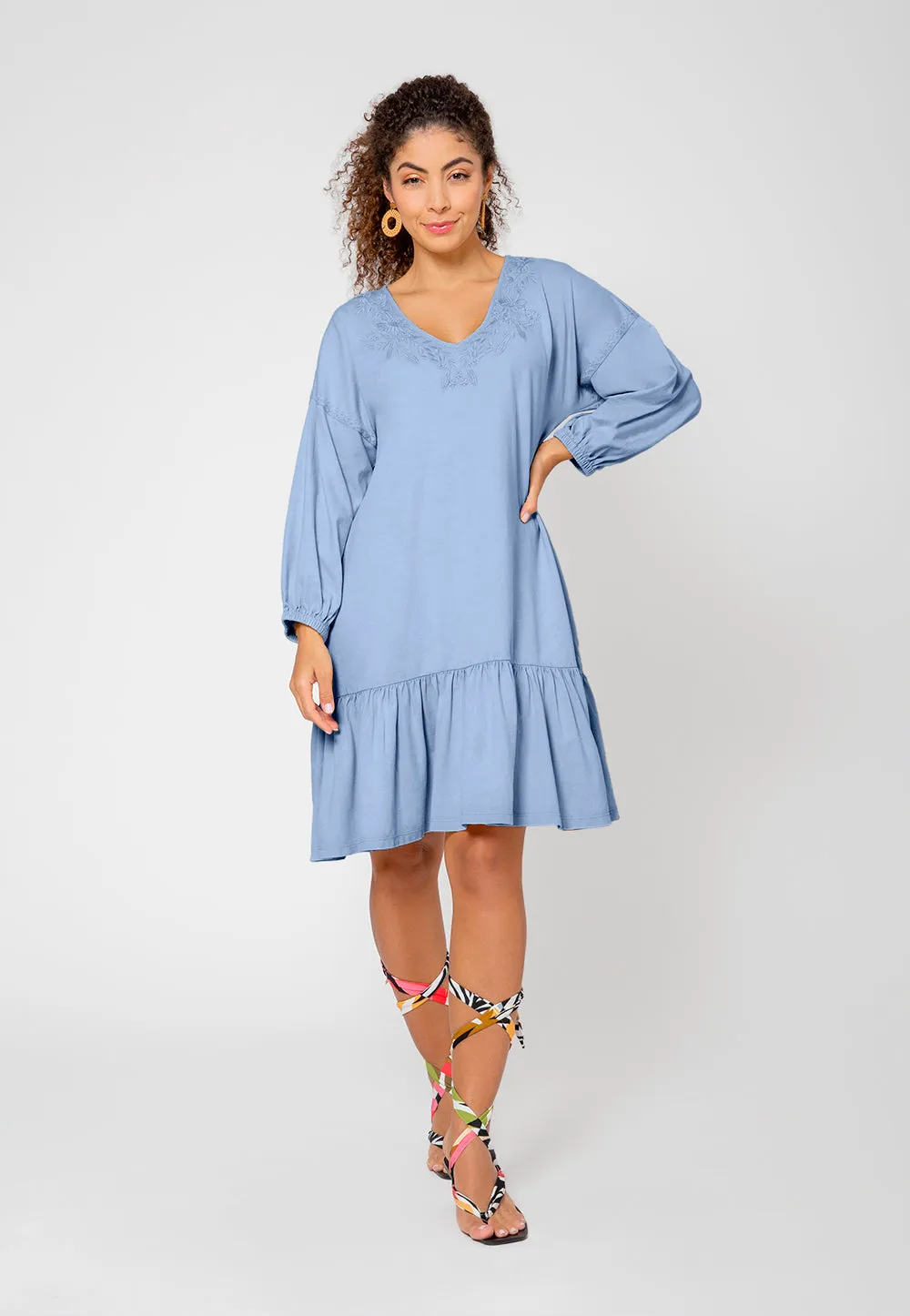 Leota Women's Embroidered Luna Dress in Chambray Lord & Taylor Blue sold by Leota