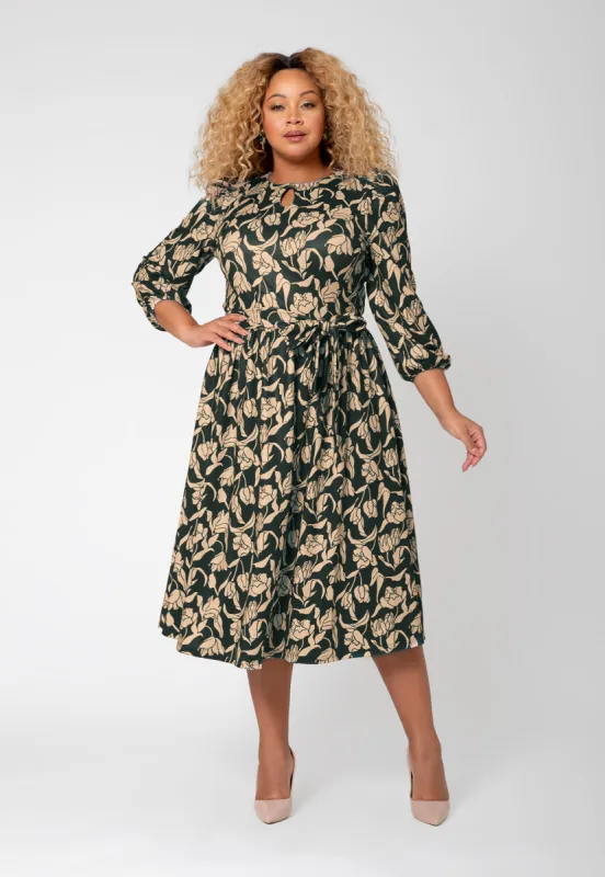 Leota Women's Iman Floral Balloon Sleeve Midi Dress Brown sold by Leota
