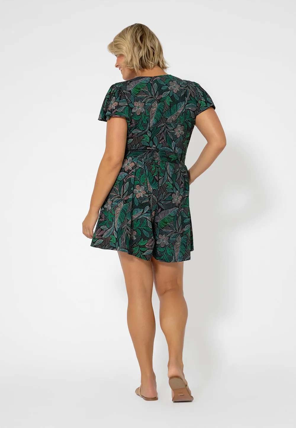 Leota Women's Tropical Print Faux Wrap Romper Green sold by Leota product image thumbnail 3