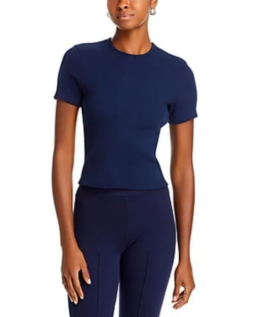 Donni Ribbed Jersey Crew Tee Navy sold by Leota