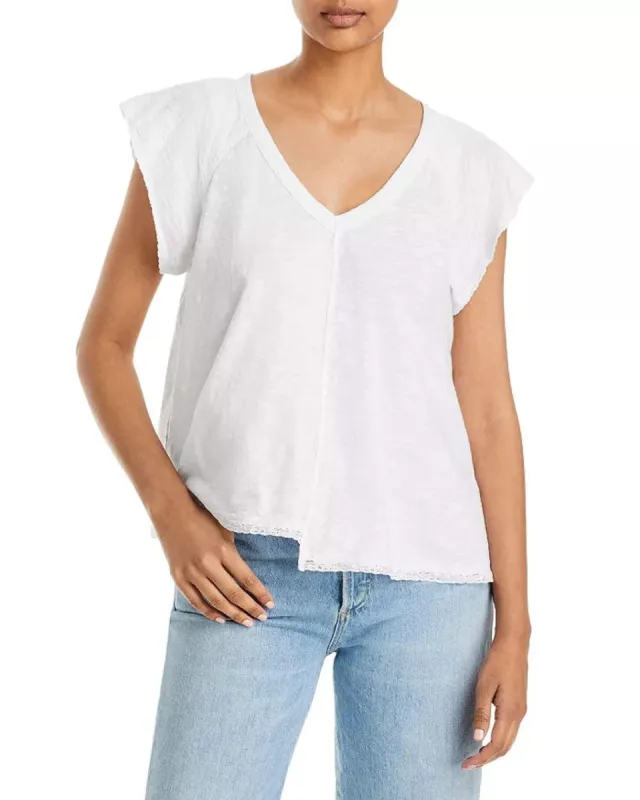 Wilt Asymmetric Lace Trim Tee White Size XS sold by Leota
