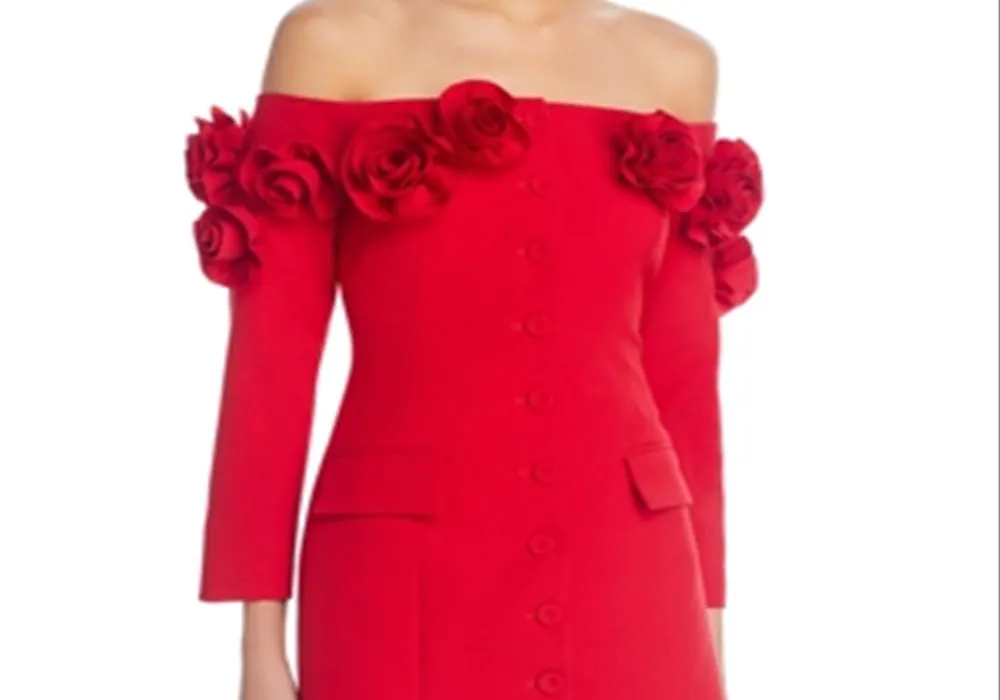 Lucy Paris Off The Shoulder Rosette Mini Dress Red sold by Leota product image thumbnail 2