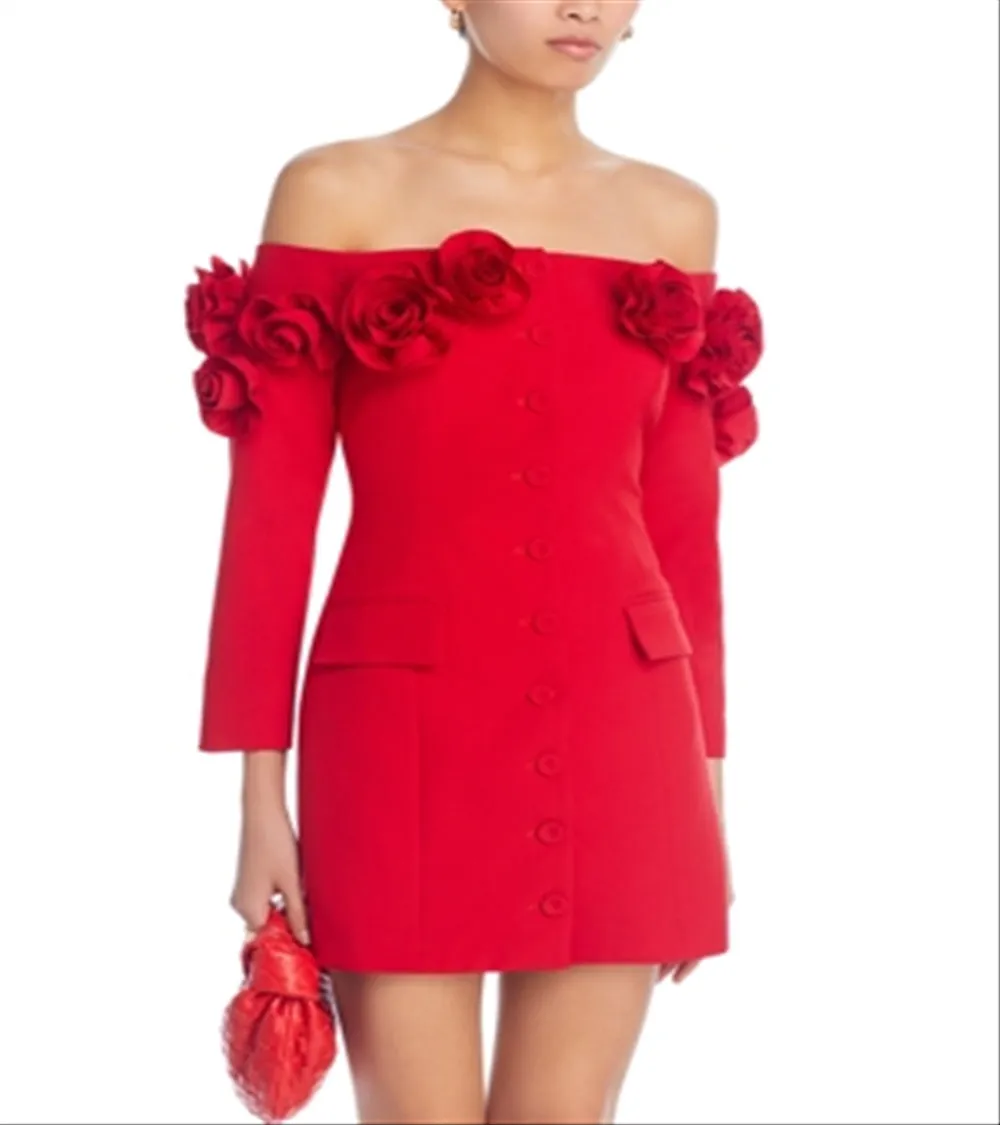 Lucy Paris Off The Shoulder Rosette Mini Dress Red sold by Leota