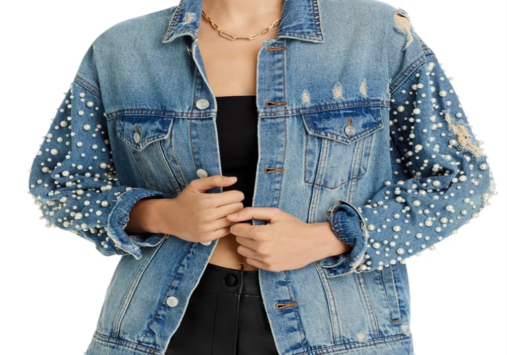 Exclusive Embellished Distressed Denim Jacket Blue sold by Leota product image thumbnail 5