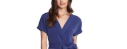 1.STATE Women's Belted Cuffed Sleeve Romper Blue sold by Leota