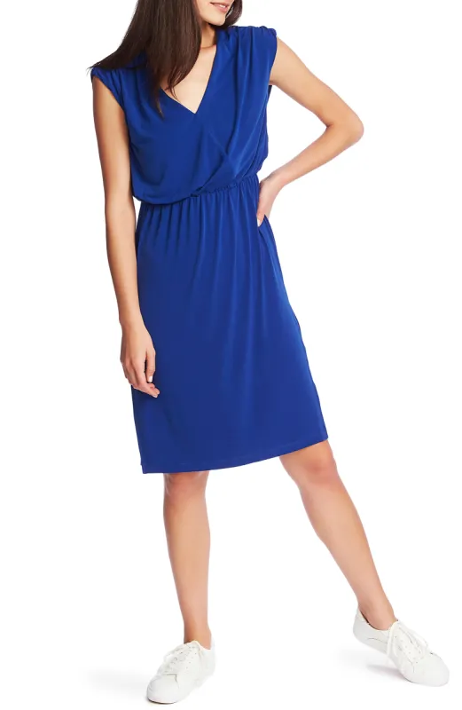 1.STATE Women's Cut Out Slitted Cinched Cap Sleeve V Neck Knee Length a Line Dress Blue Size Medium sold by Leota