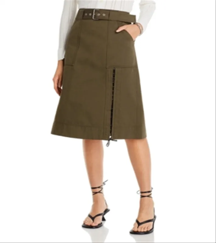 3.1 Phillip Lim Utility Belted Midi Skirt Green Size 10 sold by Leota