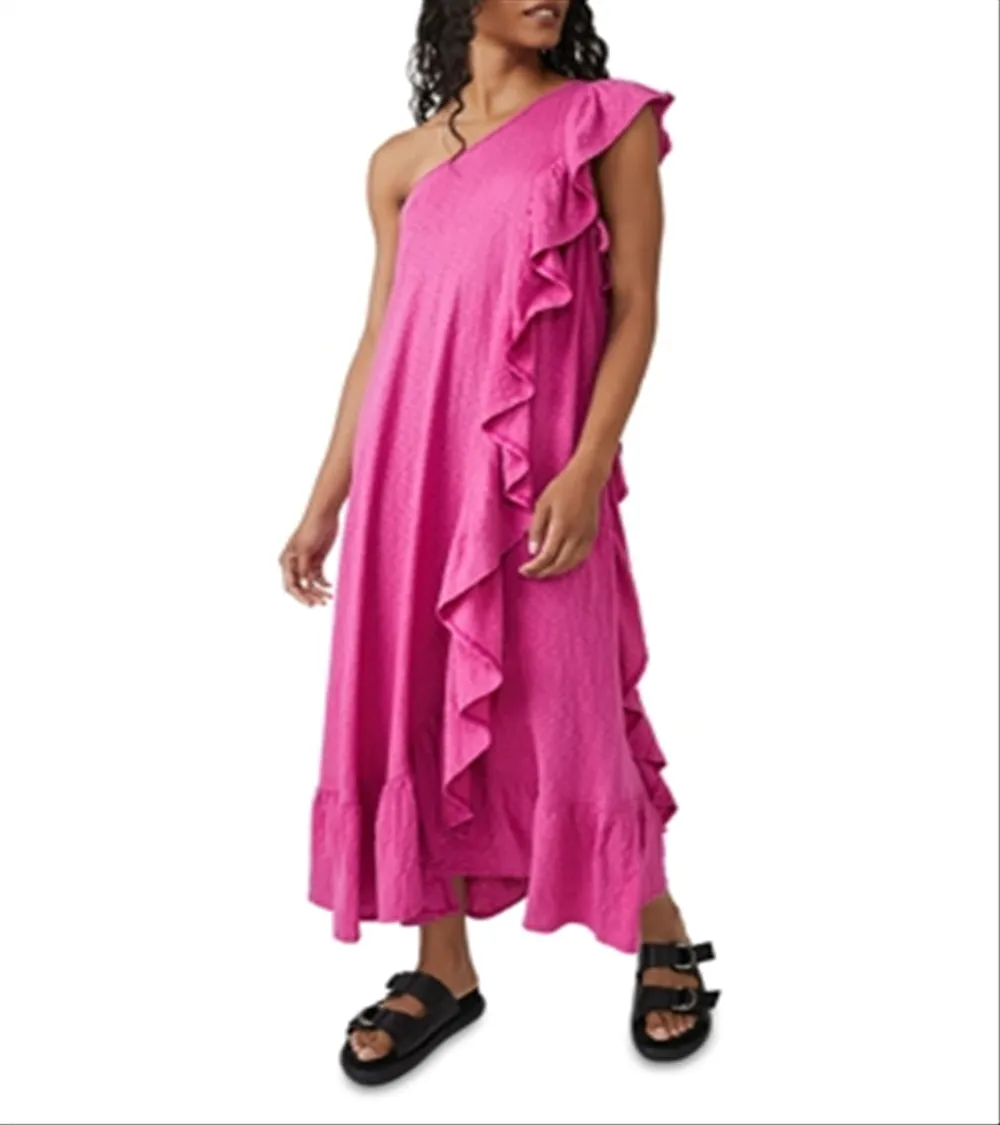 Free People Elisa Cotton Ruffled One Shoulder Dress Pink Size XS sold by Leota