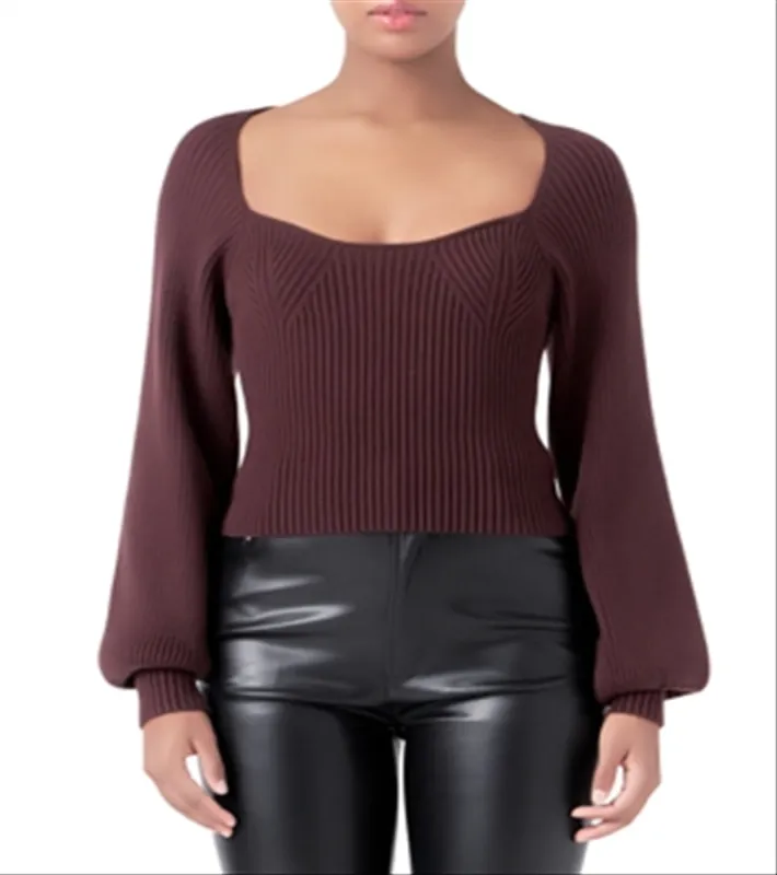Endless Rose Knitted Balloon Sleeve Top sold by Leota