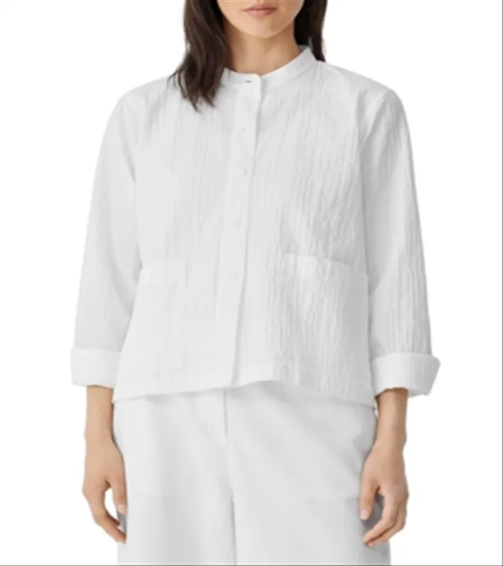 Eileen Fisher Organic Cotton Blend Mandarin Collar Shirt White Size S sold by Leota