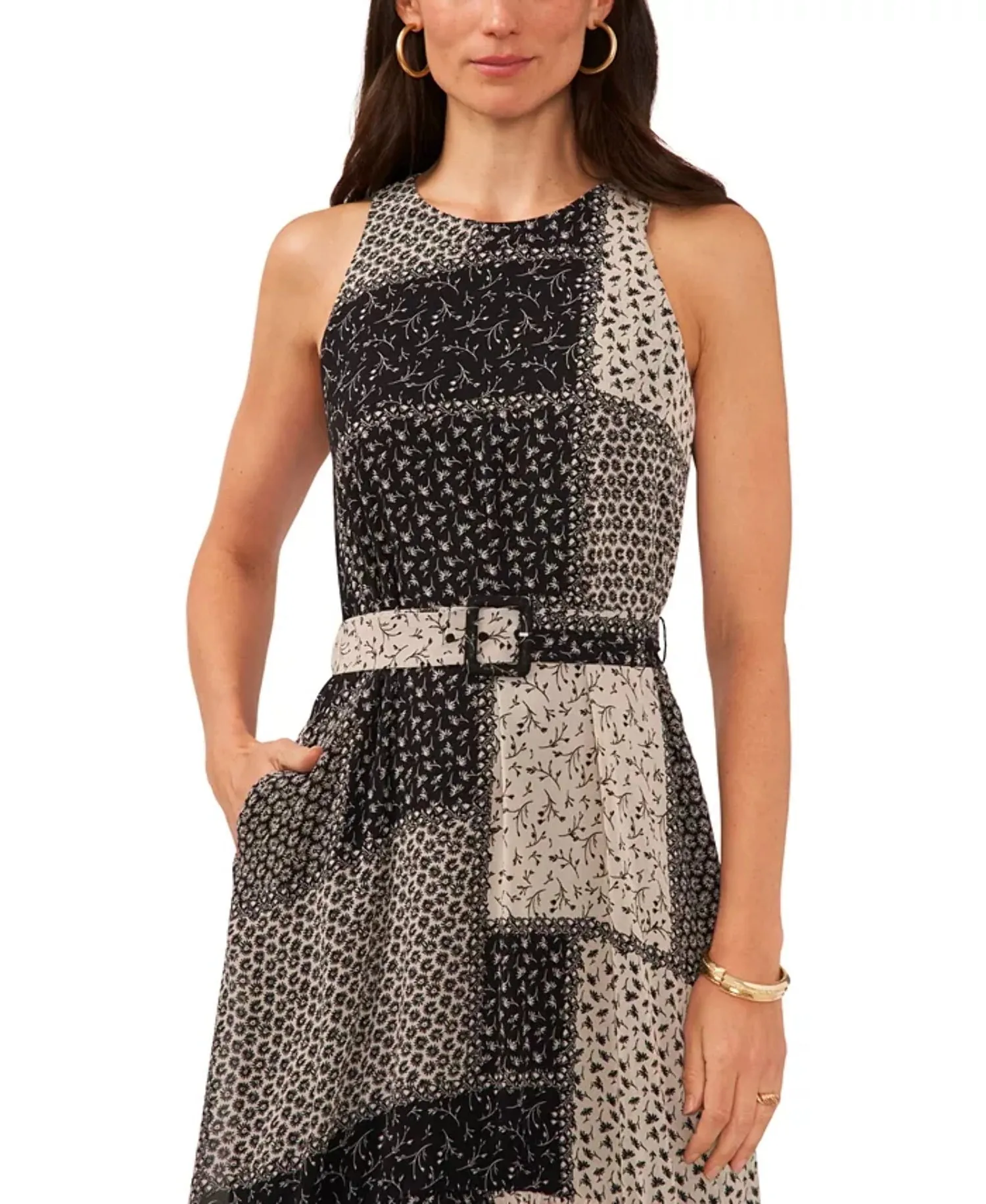 1.state Women's Sleeveless Printed Belted High-Low Dress Black sold by Leota product image thumbnail 3