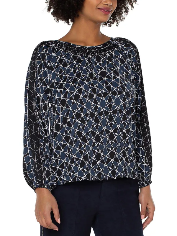 Liverpool Los Angeles Shirred Long Sleeve Blouse Blue Size XS sold by Leota