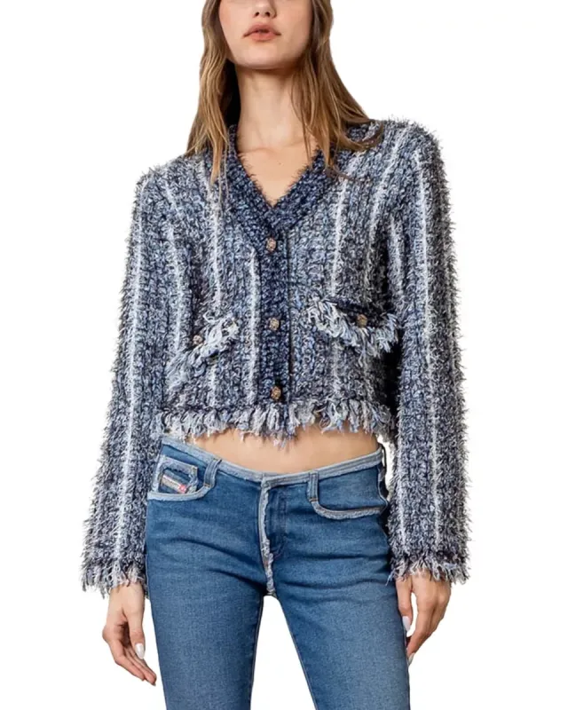 Moon River Textured Knit Cropped Cardigan Blue Size L sold by Leota