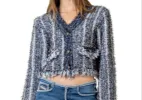Moon River Textured Knit Cropped Cardigan Blue Size L sold by Leota