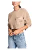 Ser.o.ya Womens Beige Pocketed Distressed Long Sleeve Crew Neck Crop Top Sweater Tan Size M sold by Leota