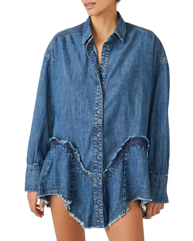 Free People Freya Denim Shirt Blue Size S sold by Leota