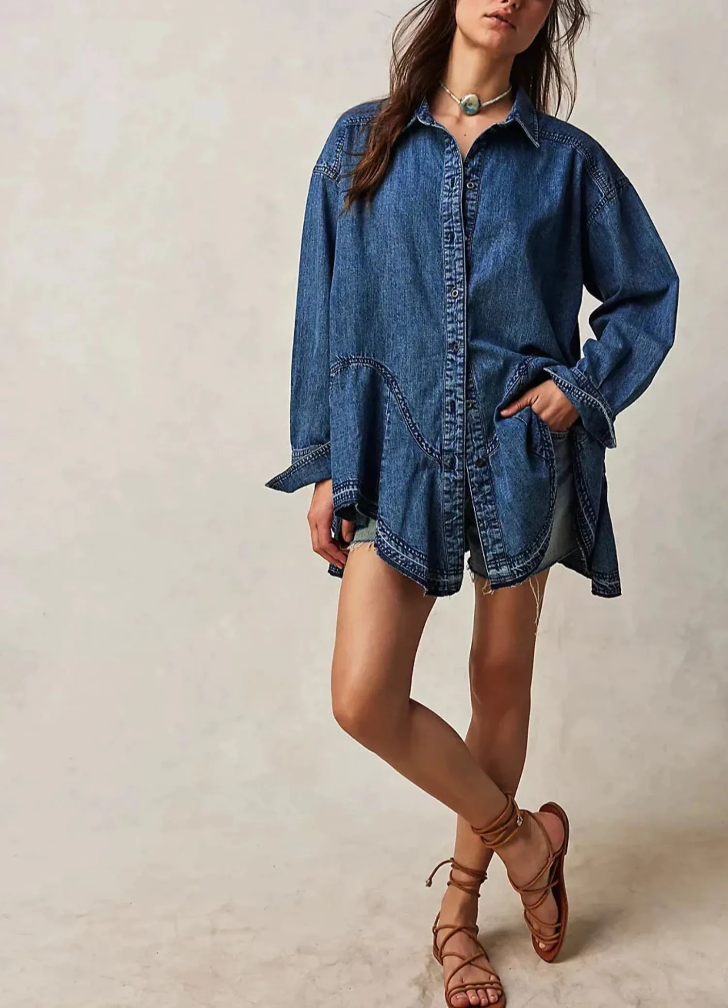 Free People Freya Denim Shirt Blue Size S sold by Leota product image thumbnail 2