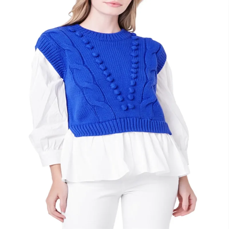 English Factory Cobalt Blue Cable Knit Vest Top Cobalt Blue sold by Leota