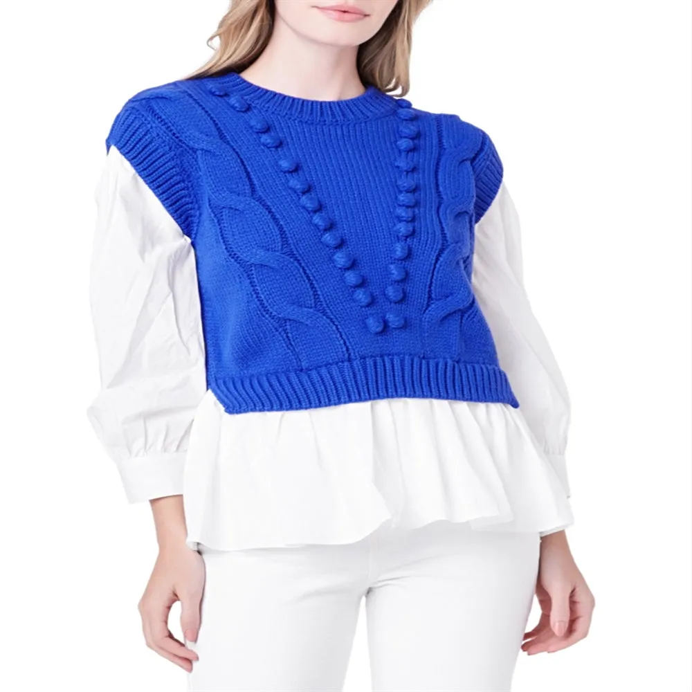 English Factory Cobalt Blue Cable Knit Vest Top Cobalt Blue sold by Leota