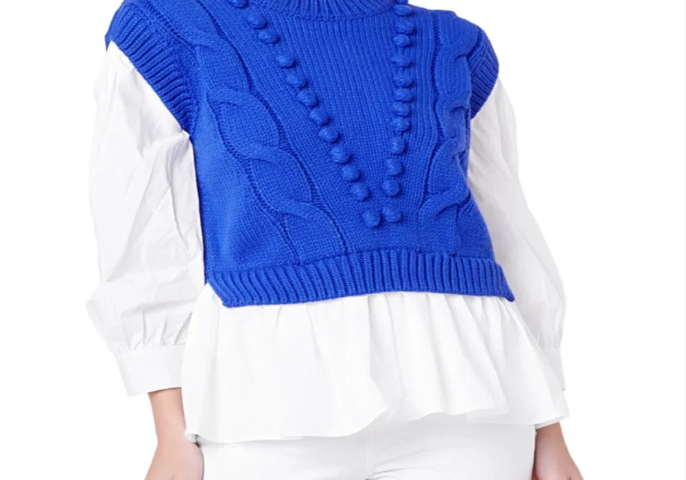 English Factory Cobalt Blue Cable Knit Vest Top Cobalt Blue sold by Leota product image thumbnail 2