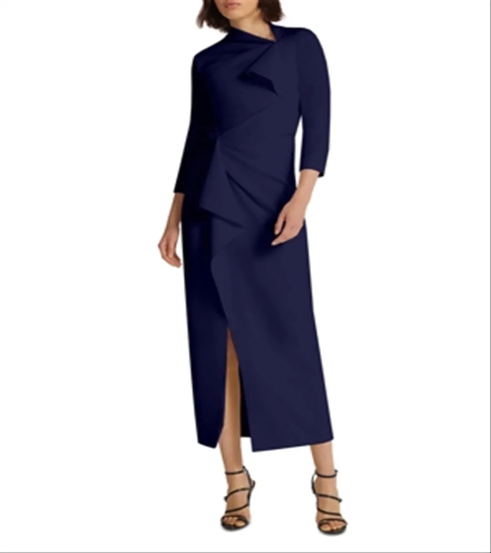 Safiyaa Avery Draped Crepe Midi Dress Navy Size 4 sold by Leota