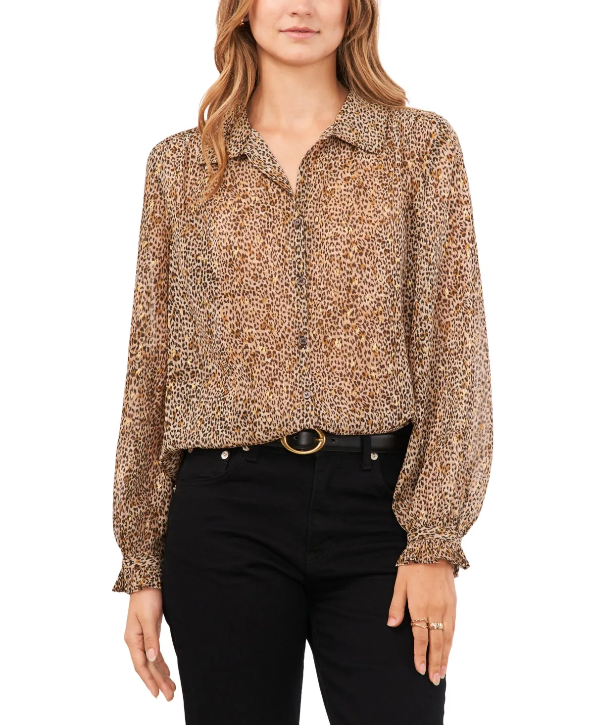 Vince Camuto Women's Printed Button-Front Long-Sleeve Blouse Brown Size XS sold by Leota product image thumbnail 4
