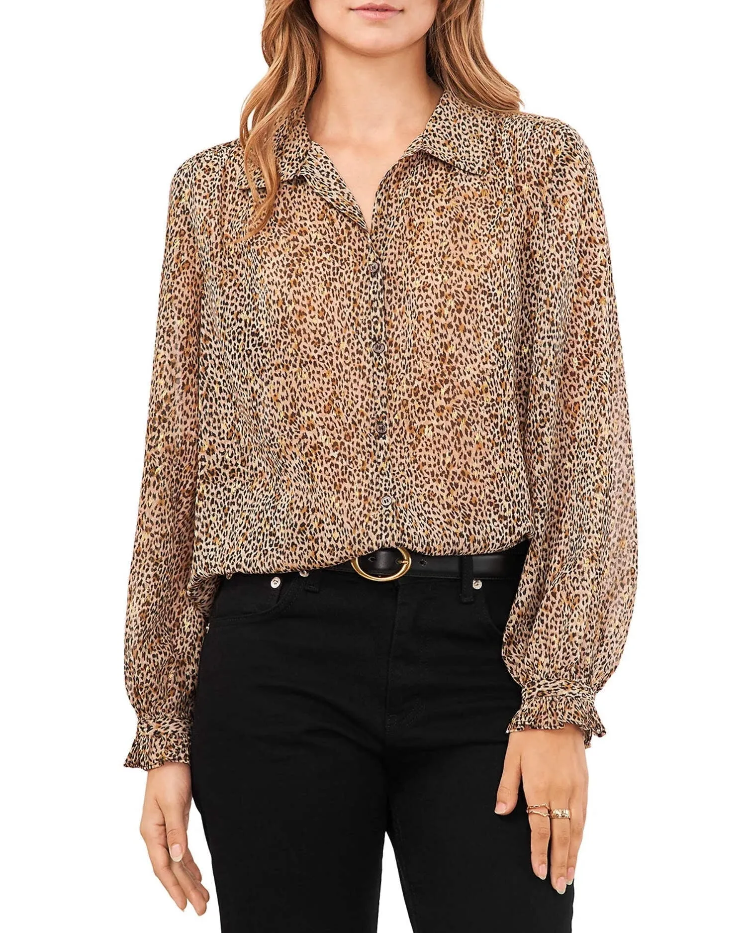 Vince Camuto Women's Printed Button-Front Long-Sleeve Blouse Brown Size XS sold by Leota