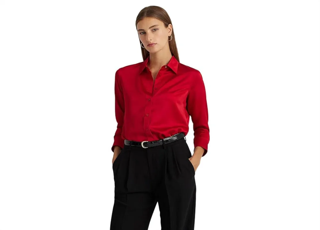 LAUREN Ralph Lauren Satin Charmeuse Shirt Red Size XS sold by Leota
