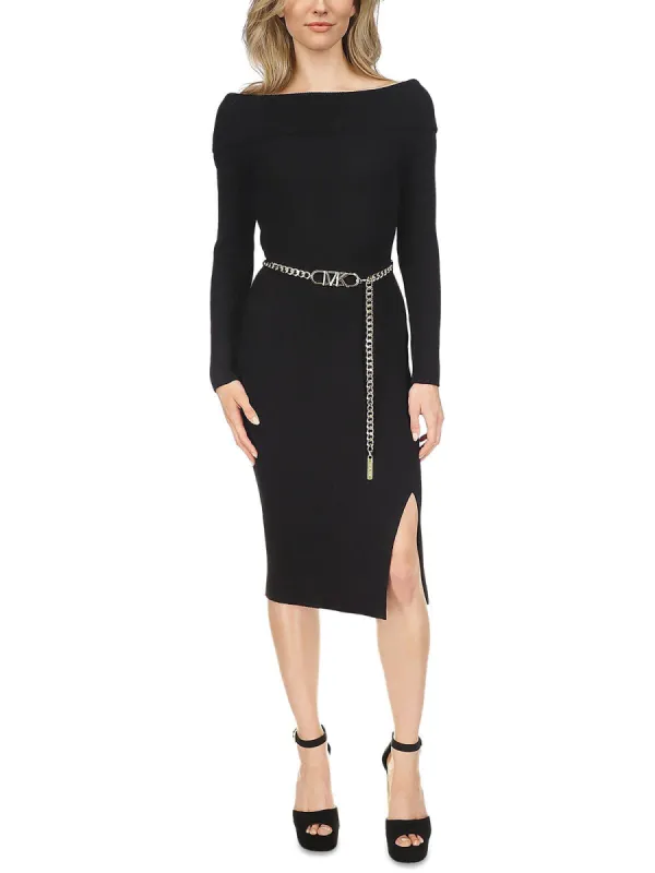 Michael Michael Kors Ribbed Chain Belt Dress Black Size L sold by Leota