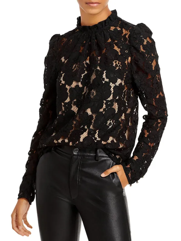 Wayf Erika Puff-Sleeve Lace Top Black Size XS sold by Leota