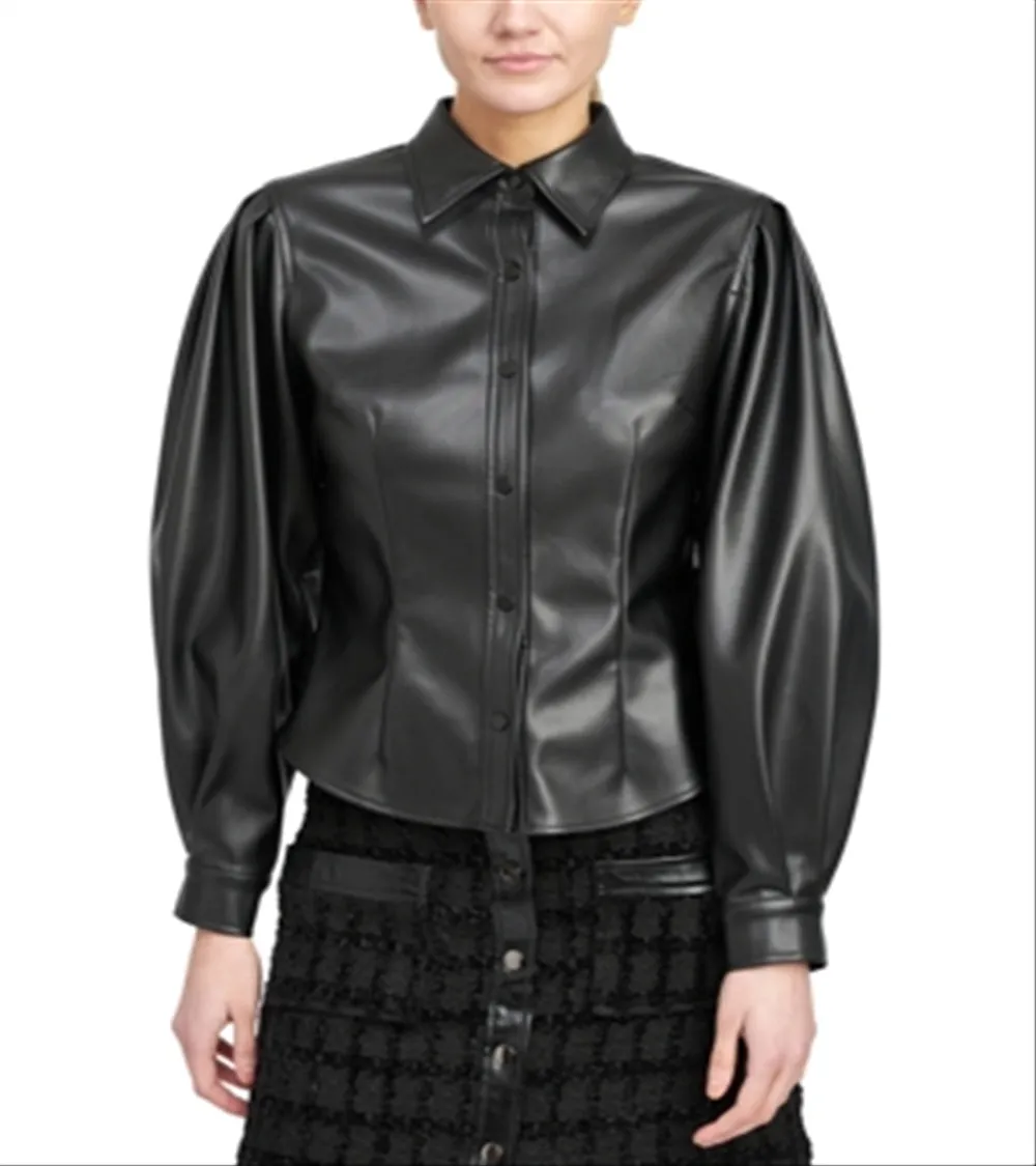 En Saison Faux Leather Button Front Shirt sold by Leota